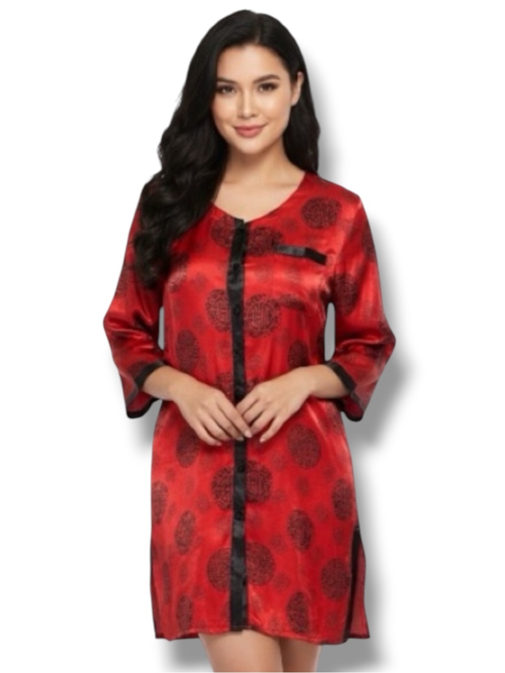 Shanghai Red NWT Tunic Top Red & Black Asian Print Kimono Streetwear Women’s L